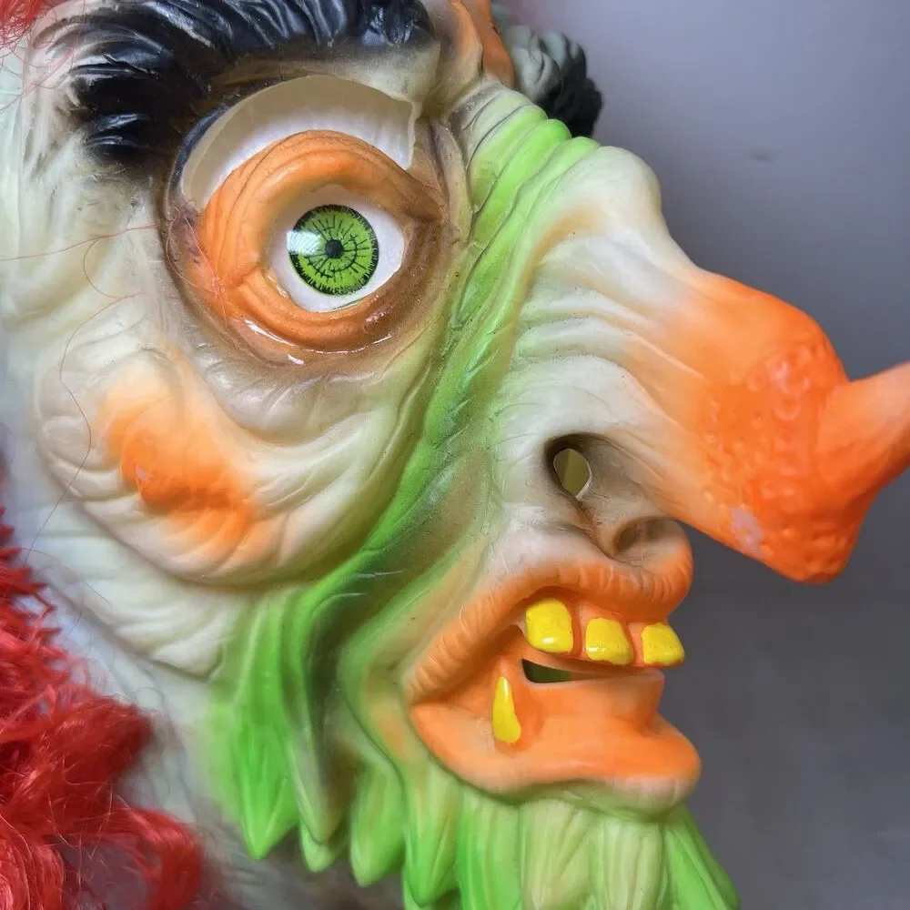 Vtg 1970s/80s Fun World Black Light Glow Halloween Rubber Mask Witch Monster